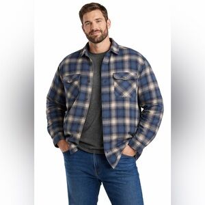 Ozark Trail Quilted Flannel Shirt Jacket Shacket Men’s 2XLT Blue Plaid Insulated